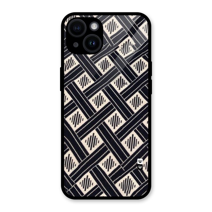 Black Beige Criscros Glass Back Case for iPhone 14