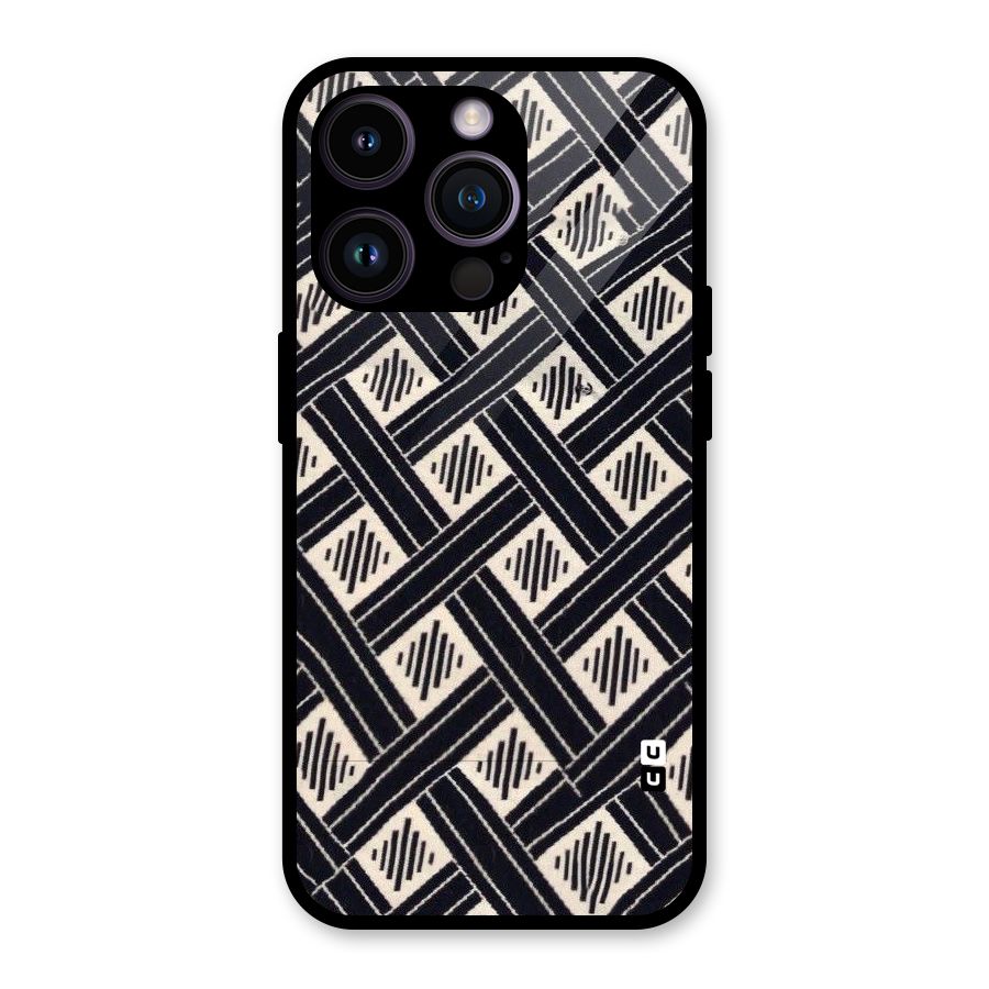 Black Beige Criscros Glass Back Case for iPhone 14 Pro