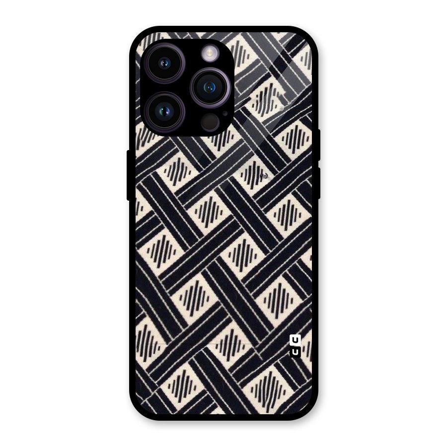 Black Beige Criscros Glass Back Case for iPhone 14 Pro Max