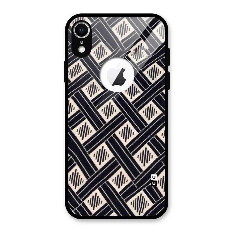 Black Beige Criscros Glass Back Case for iPhone XR Logo Cut