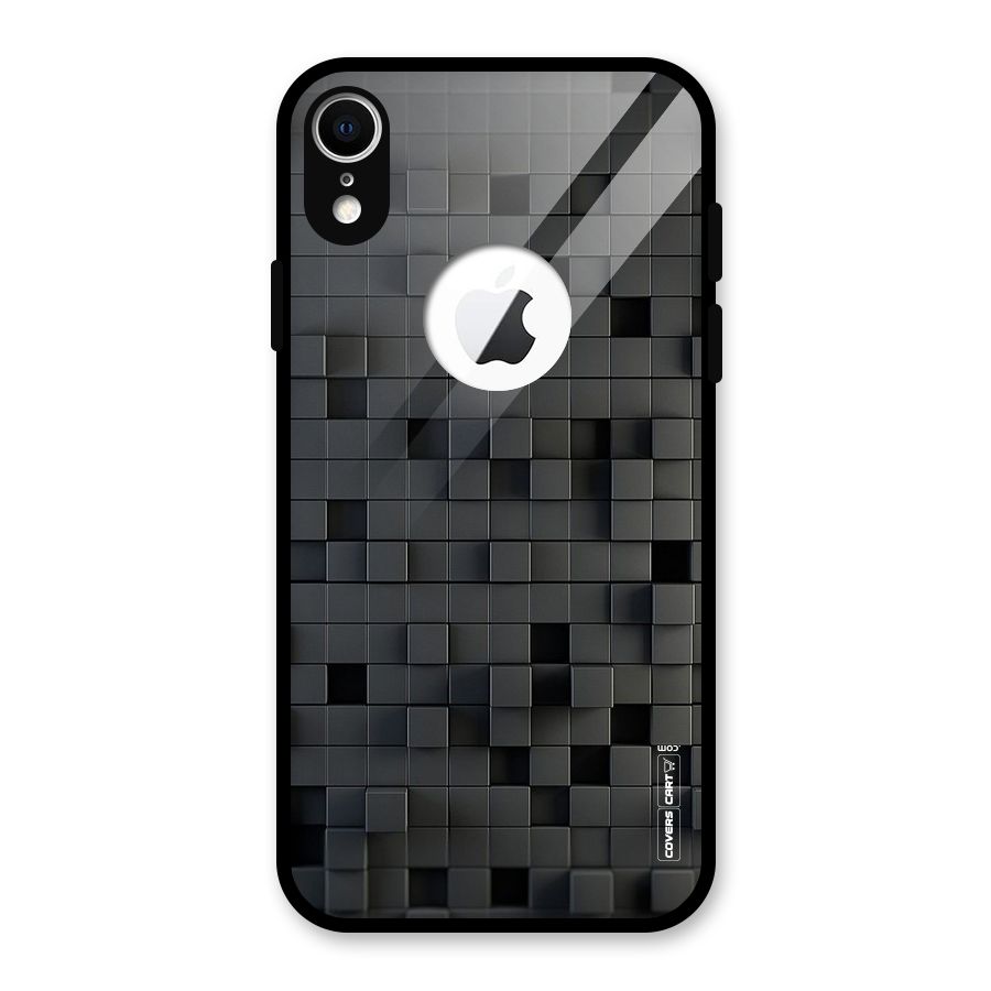 Black Bricks Glass Back Case for iPhone XR Logo Cut
