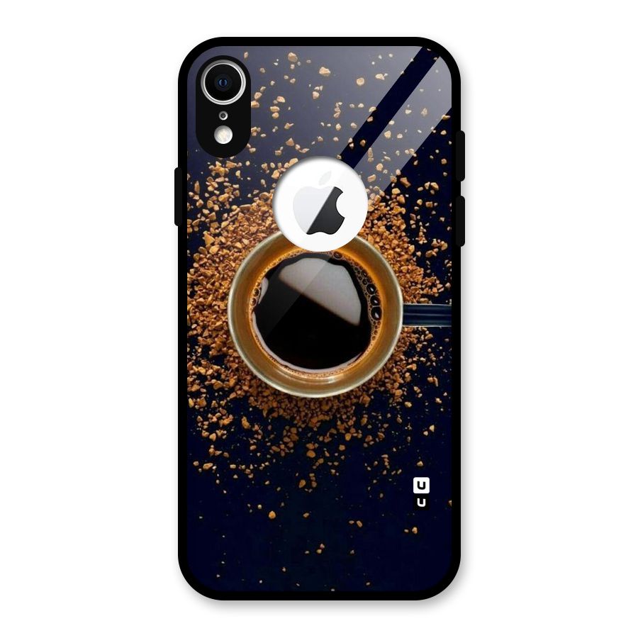 Black Coffee Glass Back Case for iPhone XR Logo Cut