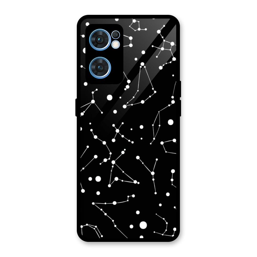 Black Constellation Pattern Glass Back Case for Oppo Reno7 5G