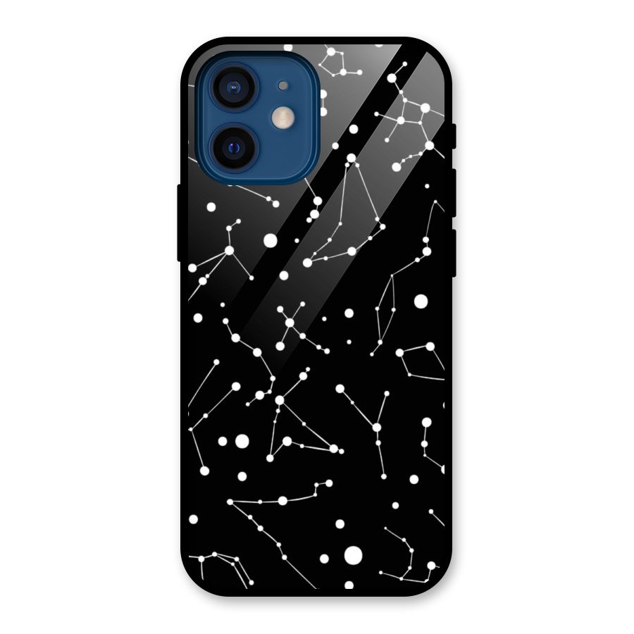 Black Constellation Pattern Glass Back Case for iPhone 12 Mini