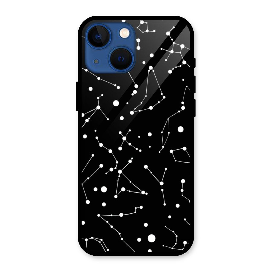 Black Constellation Pattern Glass Back Case for iPhone 13 Mini