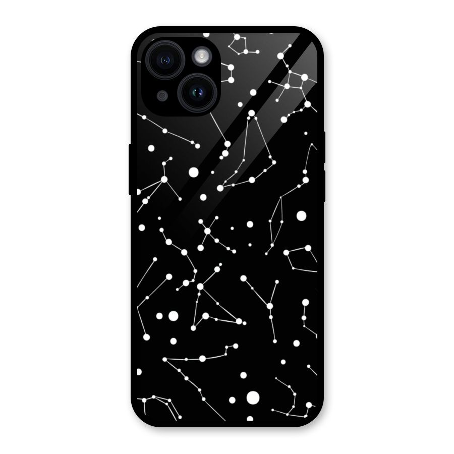 Black Constellation Pattern Glass Back Case for iPhone 14