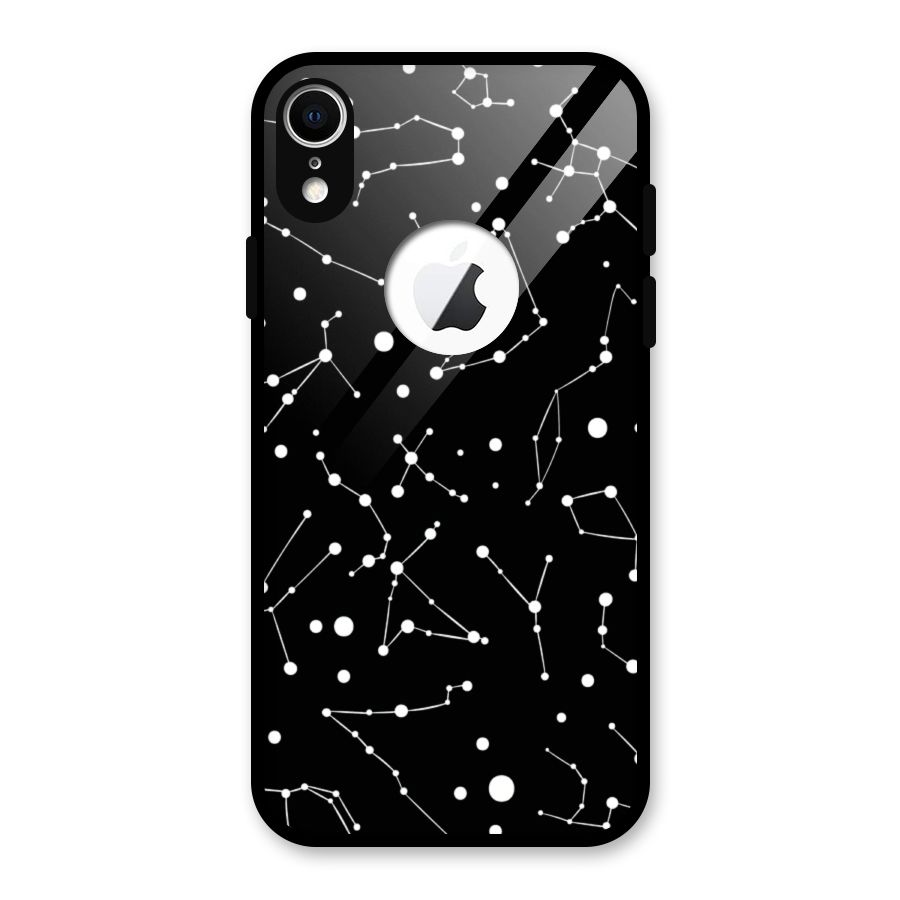 Black Constellation Pattern Glass Back Case for iPhone XR Logo Cut