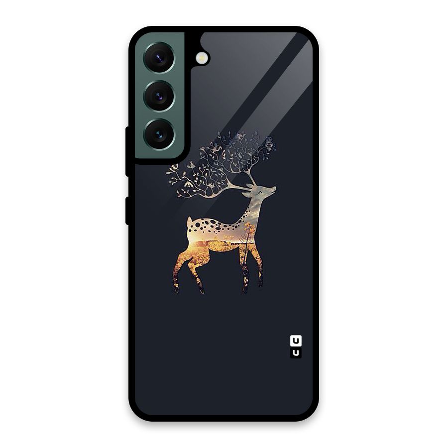 Black Deer Glass Back Case for Galaxy S22 5G