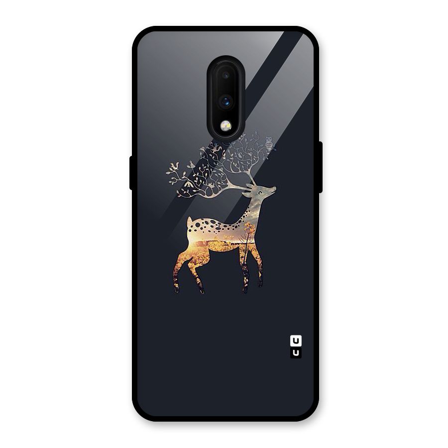 Black Deer Glass Back Case for OnePlus 7