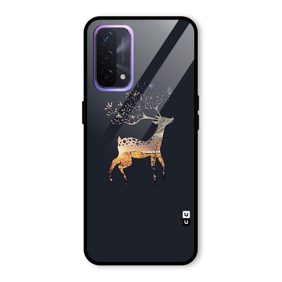 Black Deer Glass Back Case for Oppo A74 5G