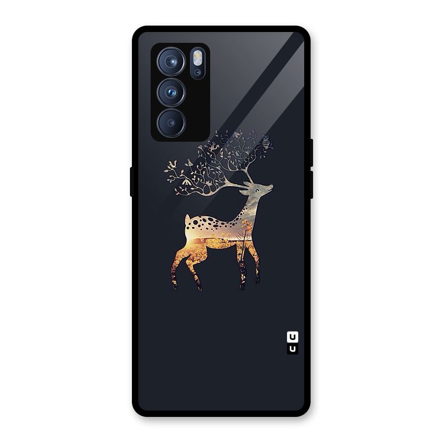 Black Deer Glass Back Case for Oppo Reno6 Pro 5G