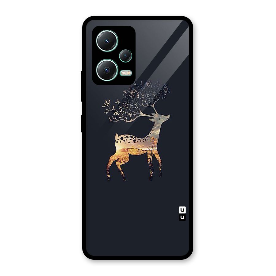 Black Deer Glass Back Case for Redmi Note 12 5G