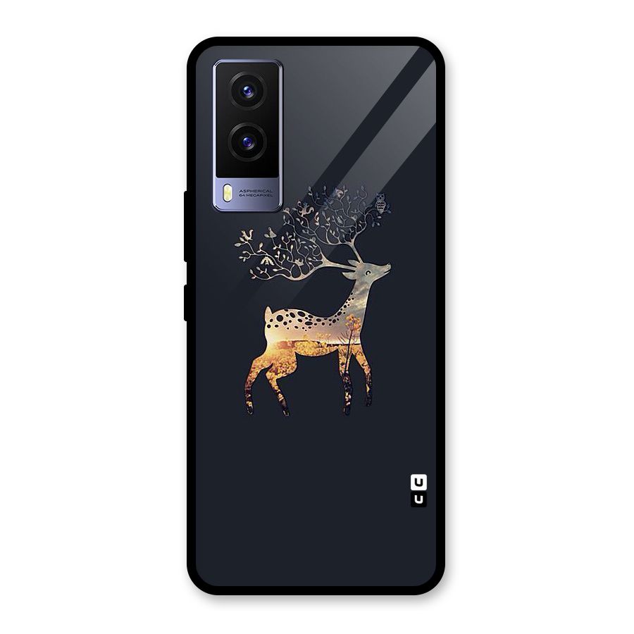 Black Deer Glass Back Case for Vivo V21e 5G