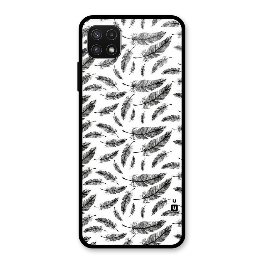 Black Feather Glass Back Case for Galaxy A22 5G