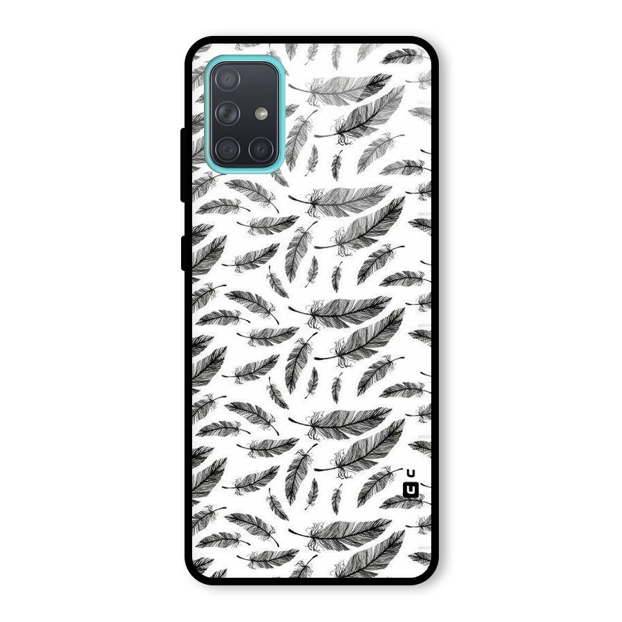 Black Feather Glass Back Case for Galaxy A71