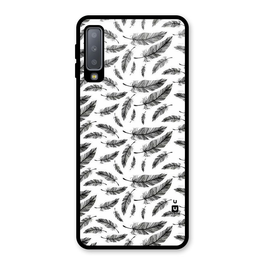 Black Feather Glass Back Case for Galaxy A7 (2018)