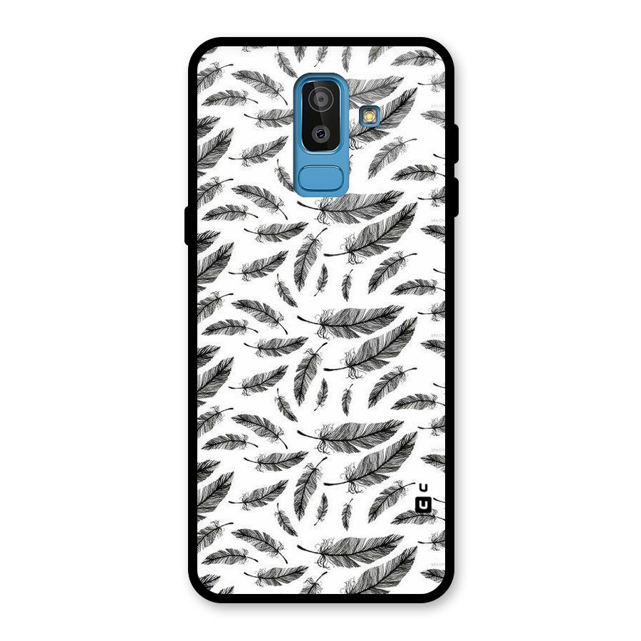 Black Feather Glass Back Case for Galaxy J8