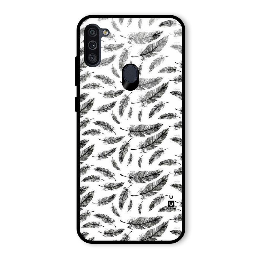 Black Feather Glass Back Case for Galaxy M11