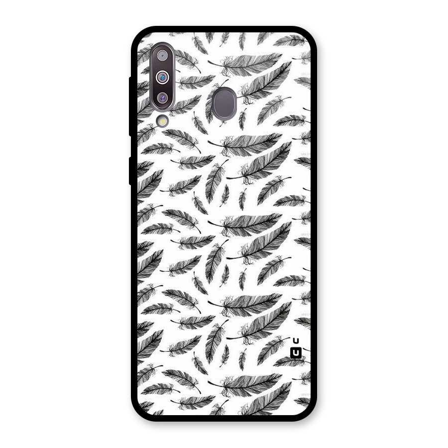 Black Feather Glass Back Case for Galaxy M30