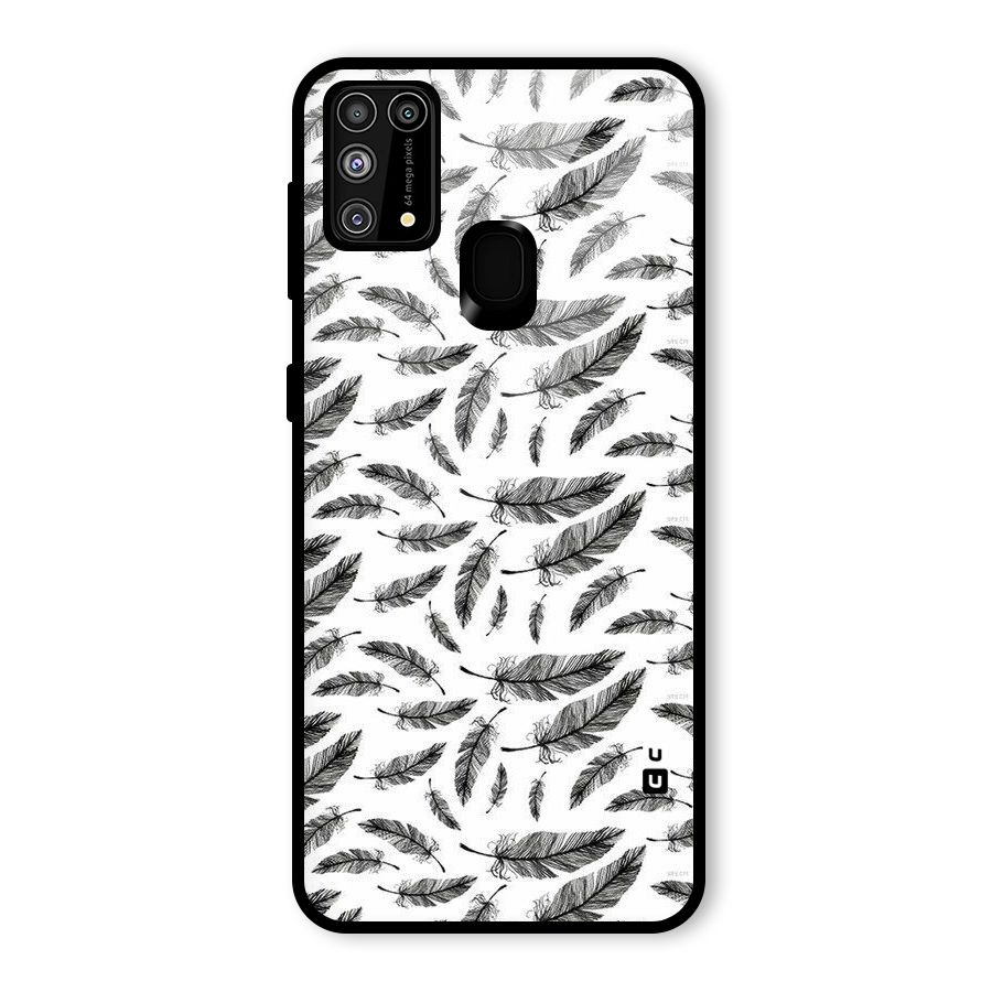 Black Feather Glass Back Case for Galaxy M31