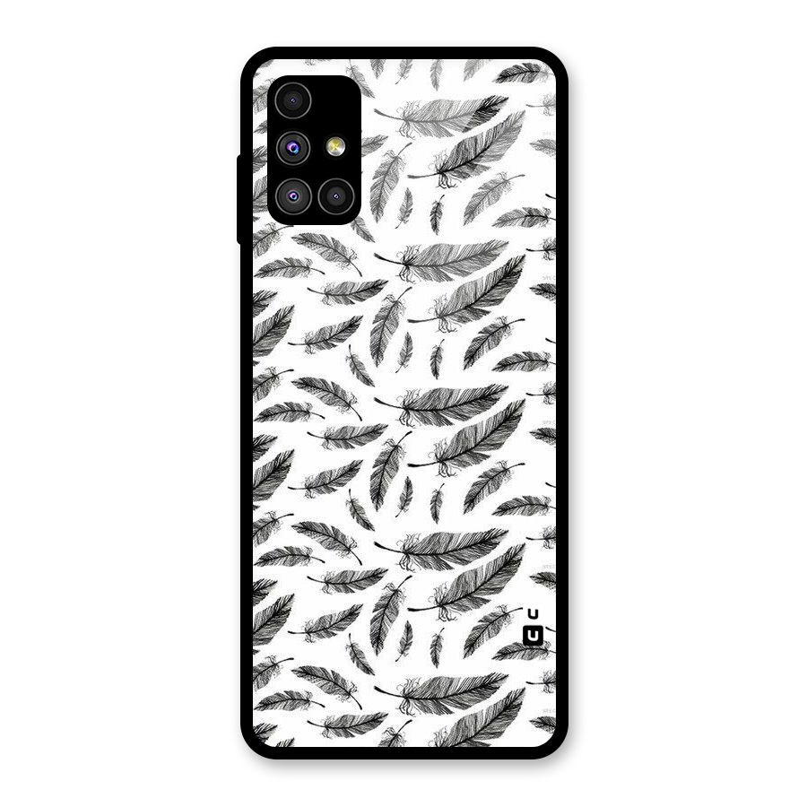 Black Feather Glass Back Case for Galaxy M51