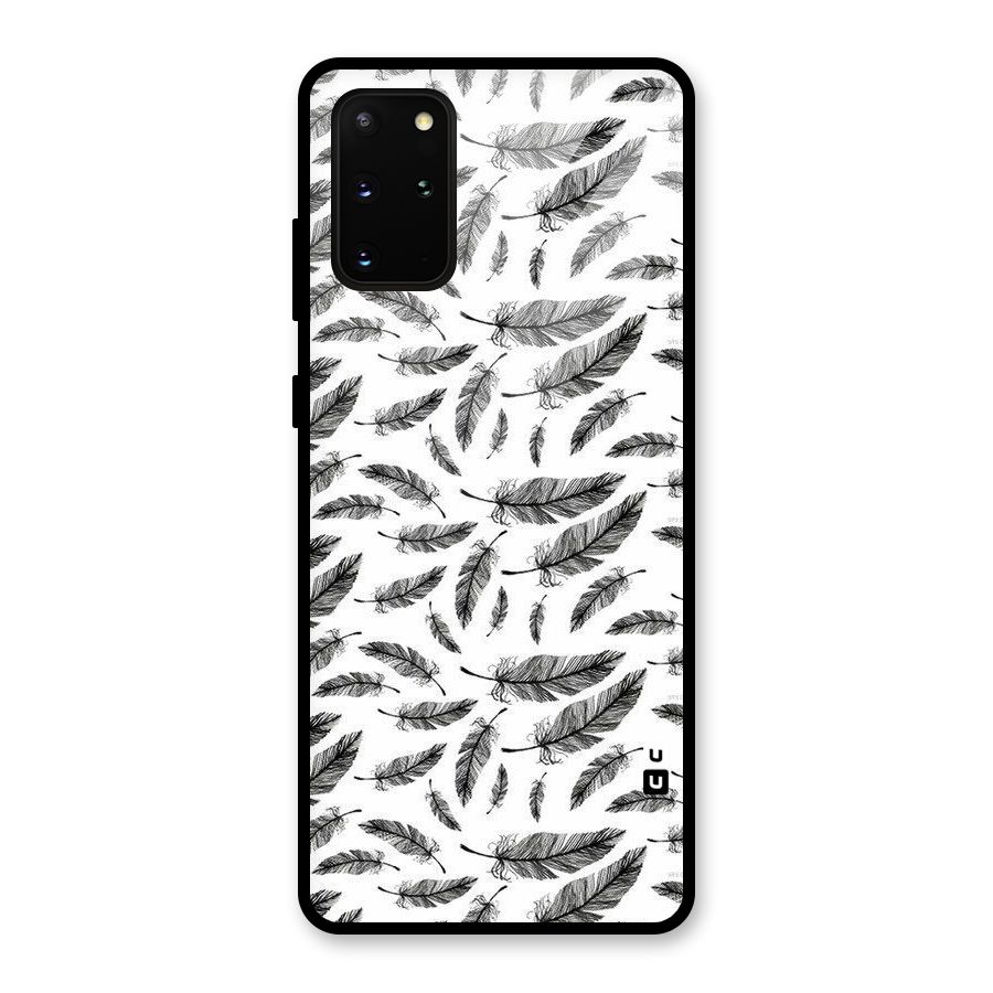 Black Feather Glass Back Case for Galaxy S20 Plus