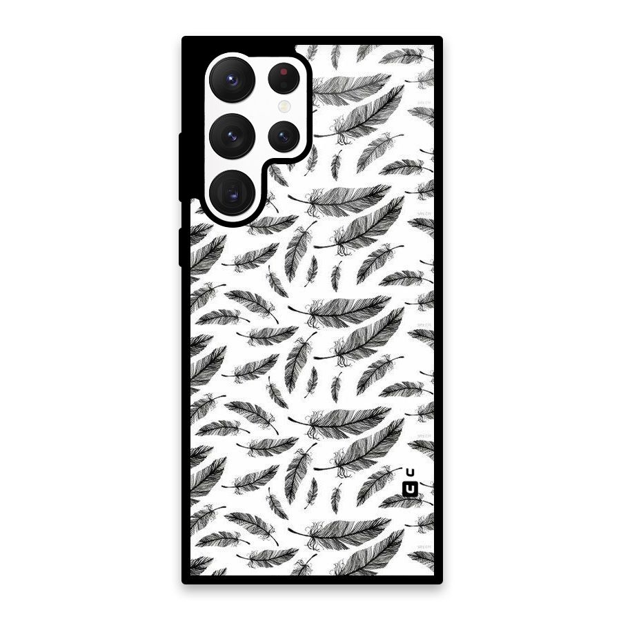 Black Feather Glass Back Case for Galaxy S22 Ultra 5G