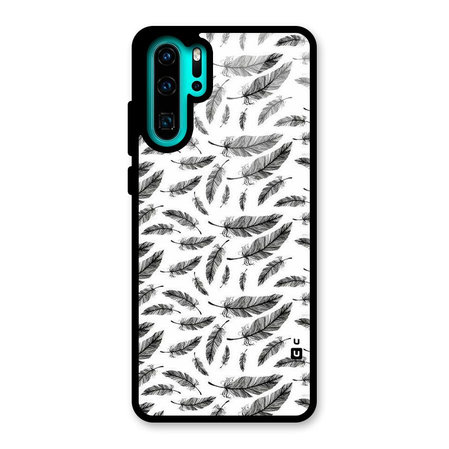 Black Feather Glass Back Case for Huawei P30 Pro
