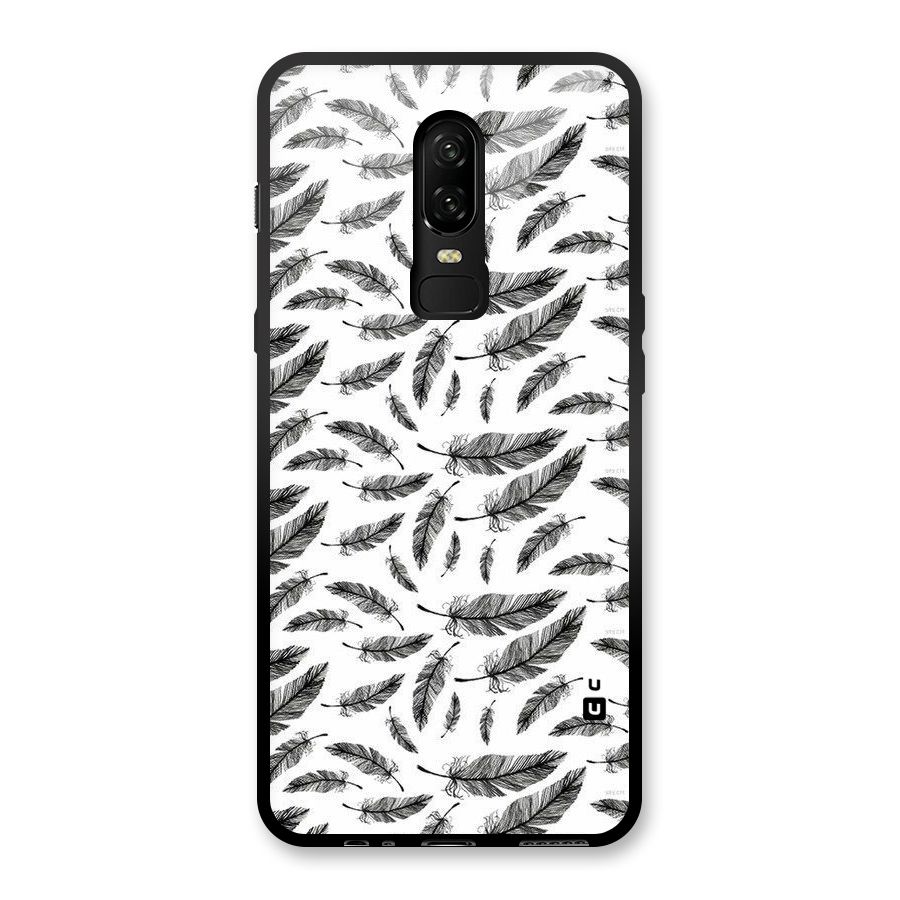 Black Feather Glass Back Case for OnePlus 6