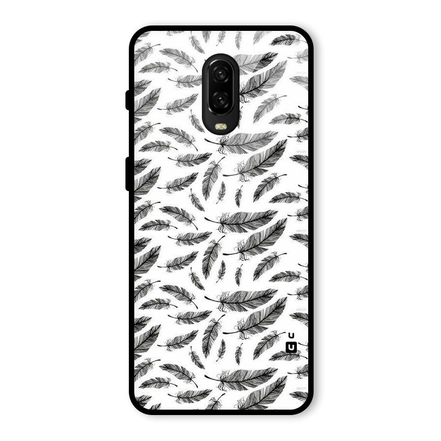 Black Feather Glass Back Case for OnePlus 6T
