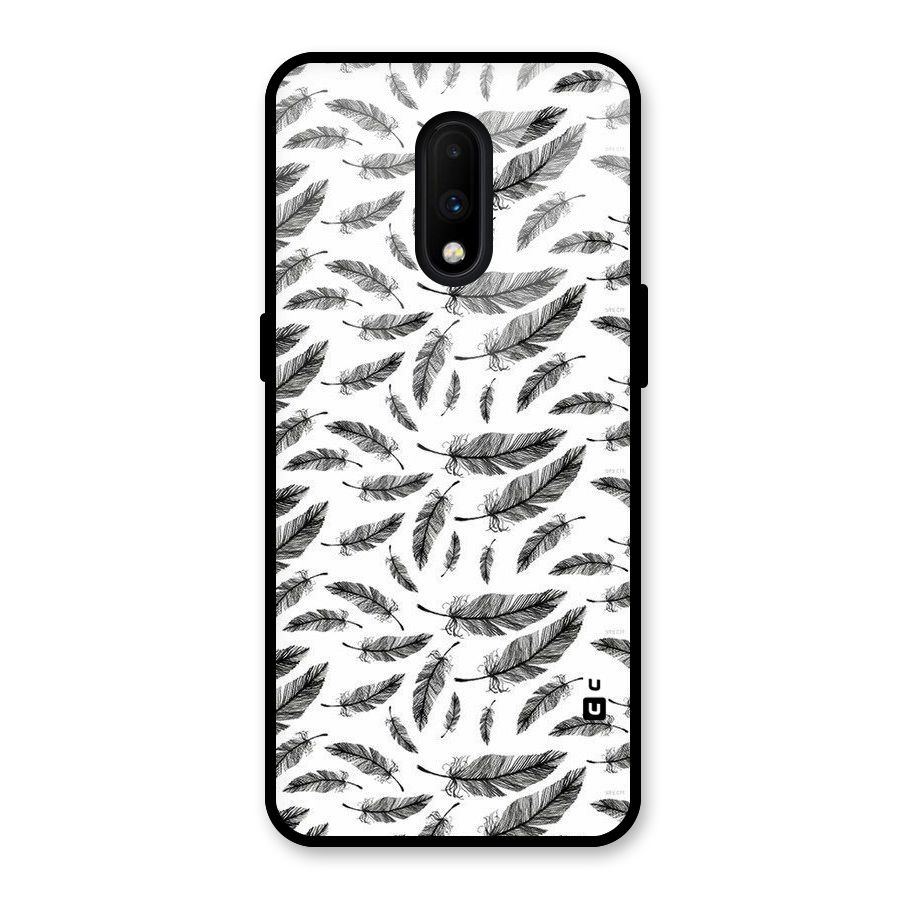 Black Feather Glass Back Case for OnePlus 7