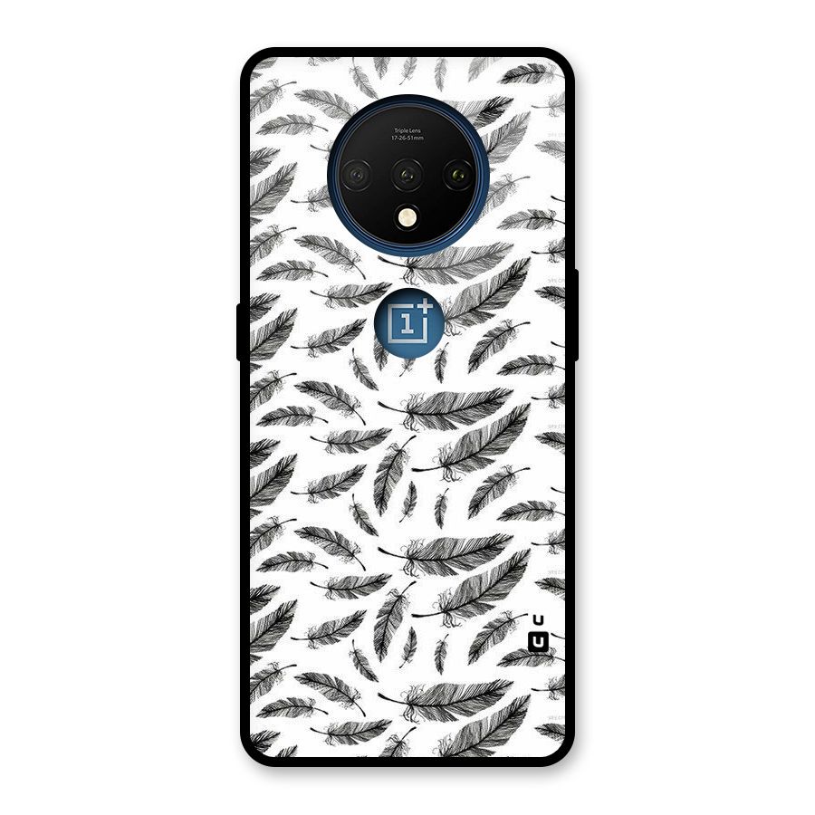 Black Feather Glass Back Case for OnePlus 7T