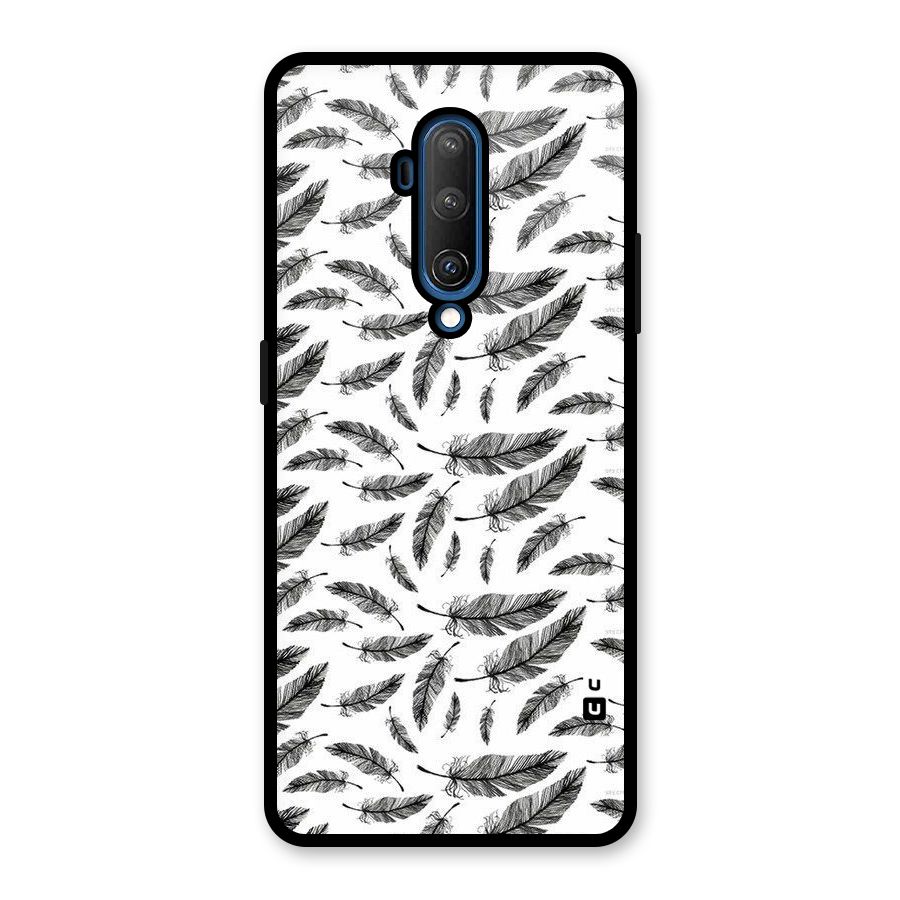 Black Feather Glass Back Case for OnePlus 7T Pro