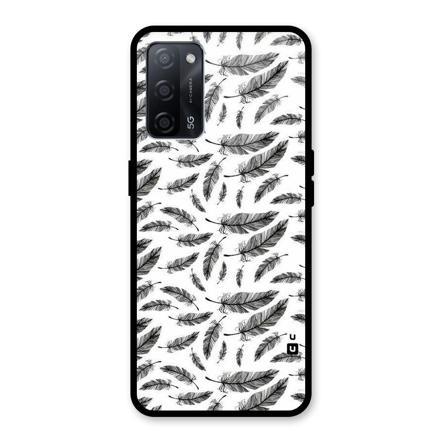 Black Feather Glass Back Case for Oppo A53s 5G