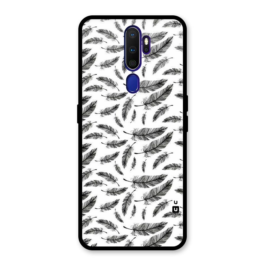 Black Feather Glass Back Case for Oppo A9 (2020)