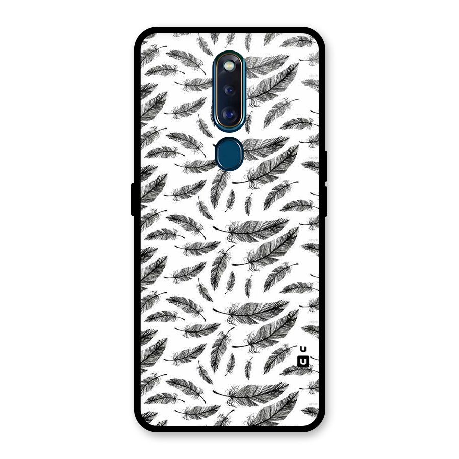 Black Feather Glass Back Case for Oppo F11 Pro