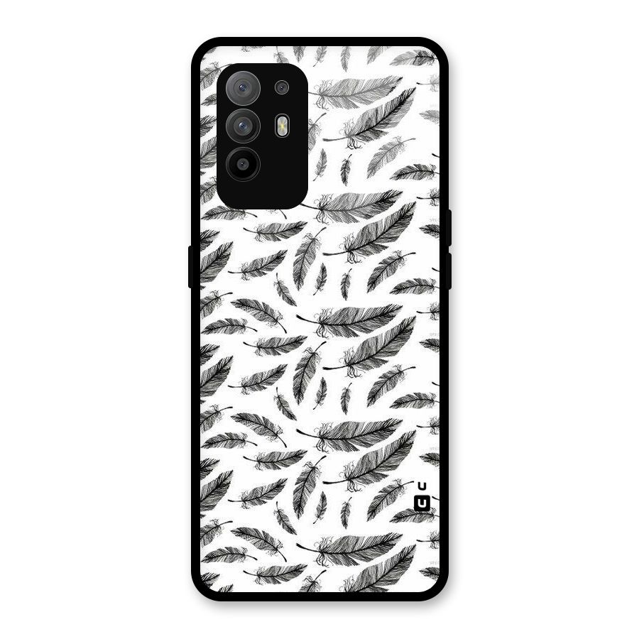 Black Feather Glass Back Case for Oppo F19 Pro Plus 5G