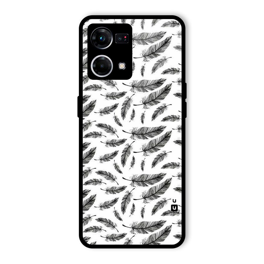 Black Feather Glass Back Case for Oppo F21 Pro 5G