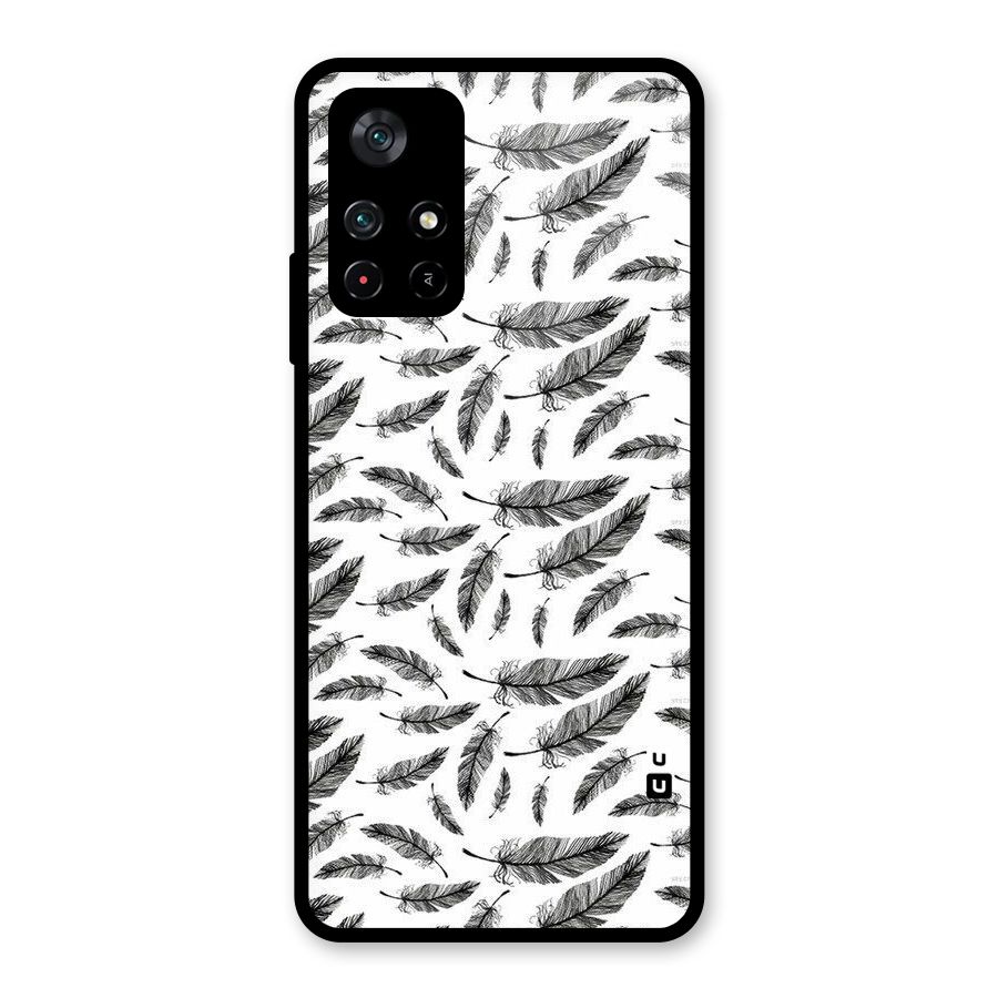 Black Feather Glass Back Case for Poco M4 Pro 5G