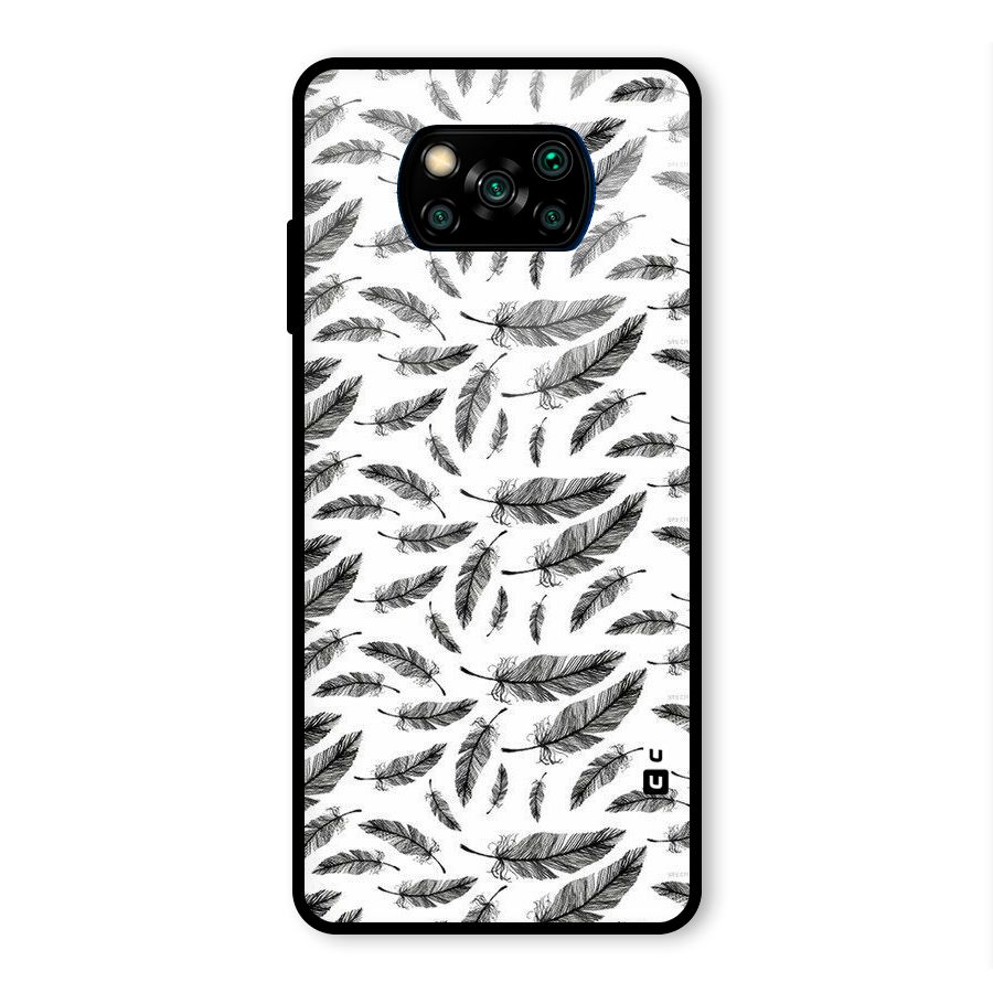 Black Feather Glass Back Case for Poco X3 Pro
