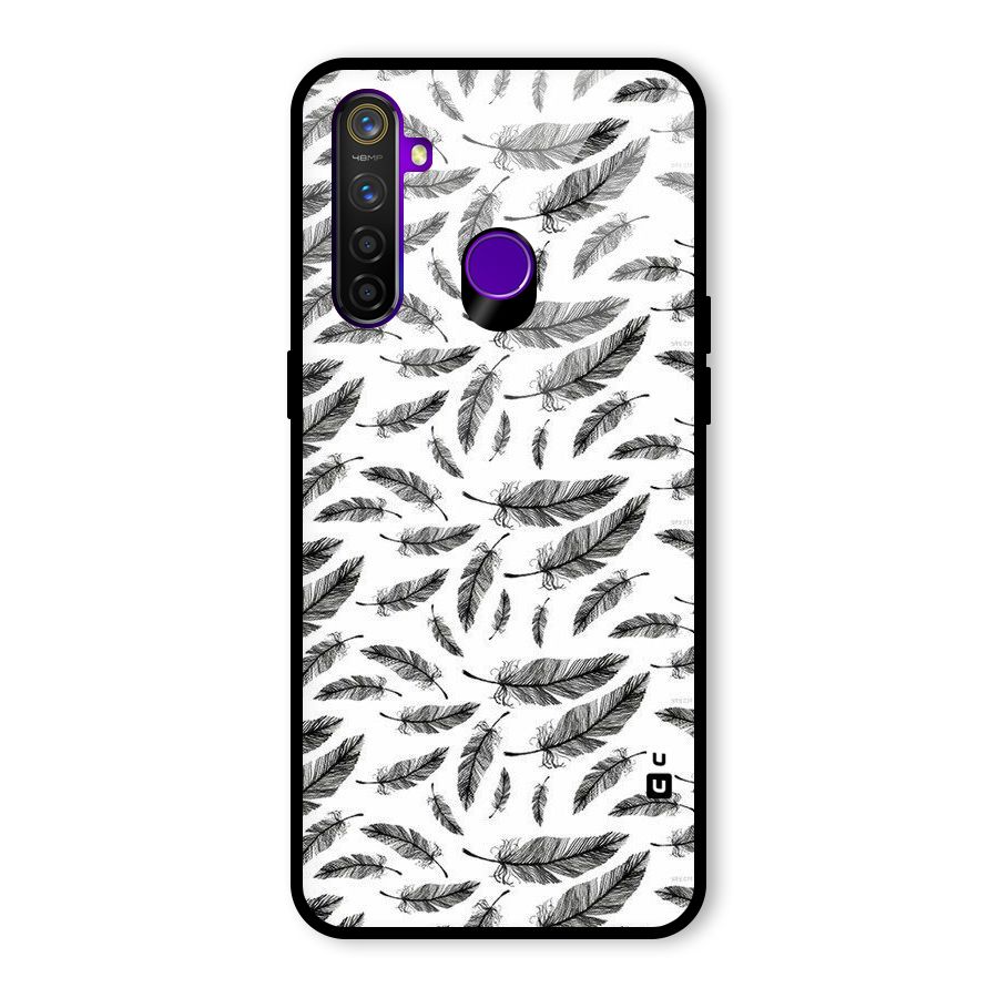 Black Feather Glass Back Case for Realme 5 Pro