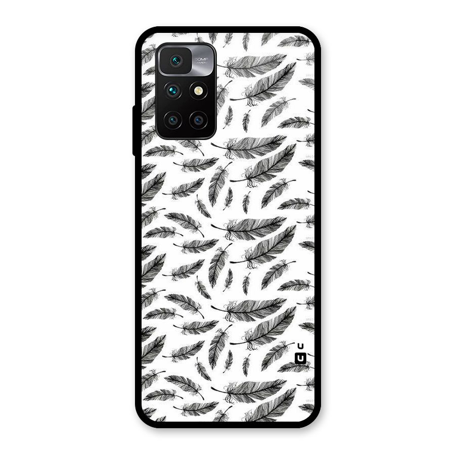Black Feather Glass Back Case for Redmi 10 Prime