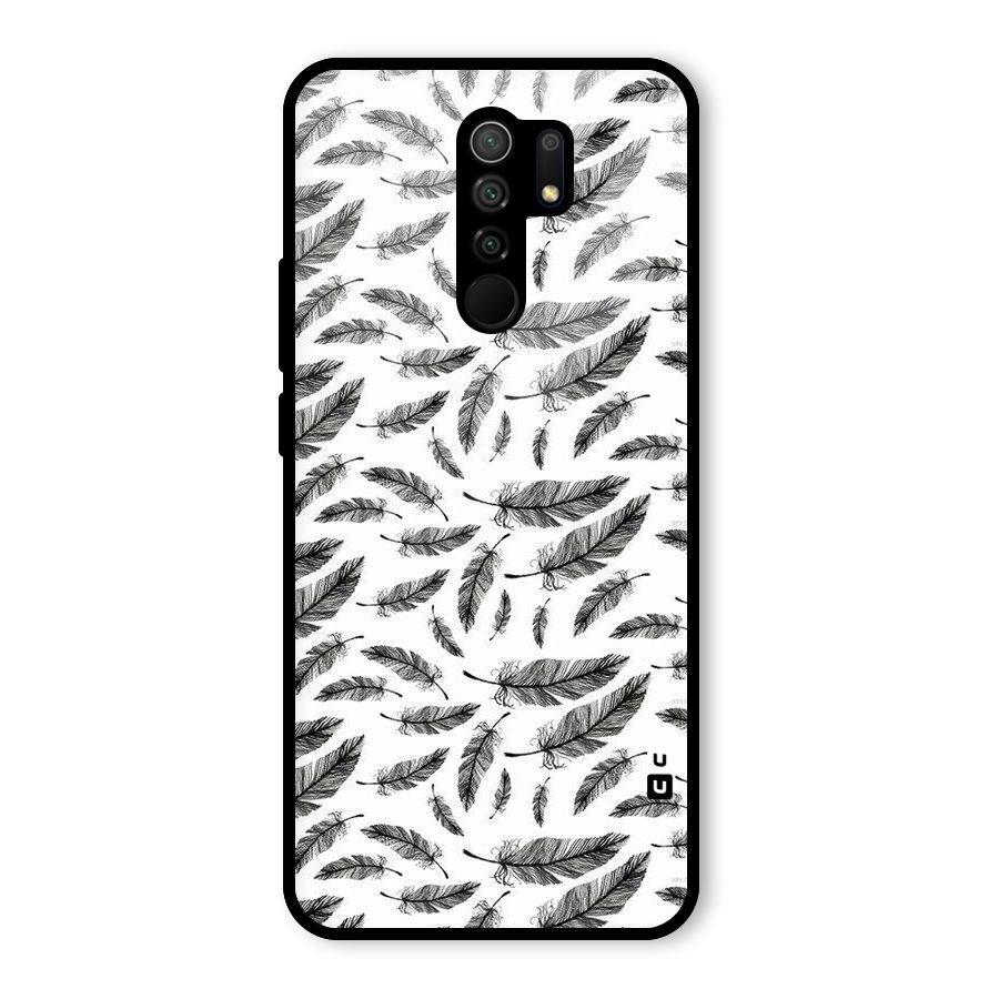 Black Feather Glass Back Case for Redmi 9 Prime