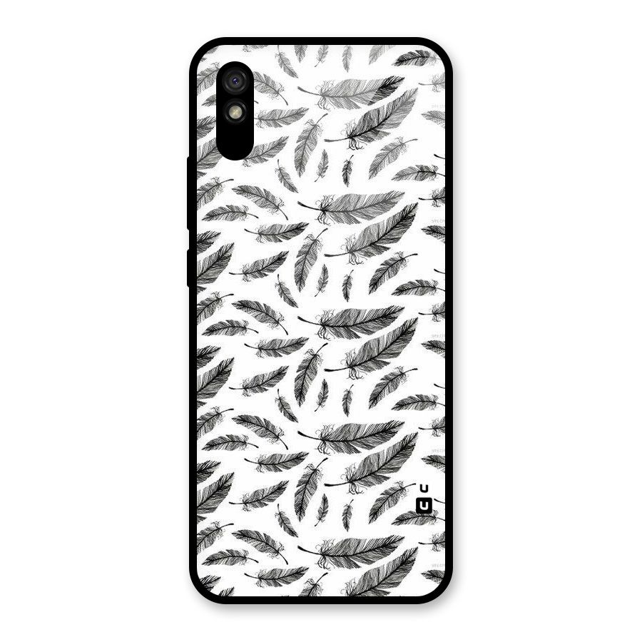 Black Feather Glass Back Case for Redmi 9i