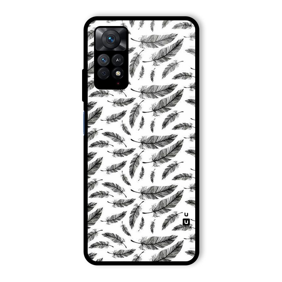 Black Feather Glass Back Case for Redmi Note 11 Pro