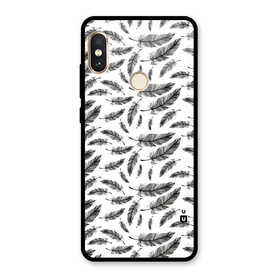 Black Feather Glass Back Case for Redmi Note 5 Pro