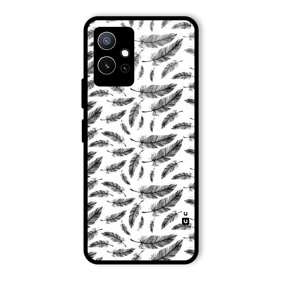 Black Feather Glass Back Case for Vivo T1 5G
