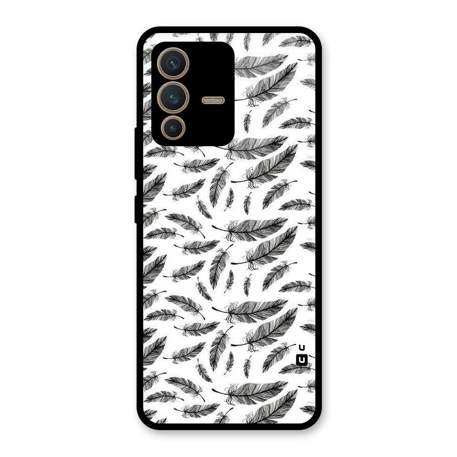 Black Feather Glass Back Case for Vivo V23 5G