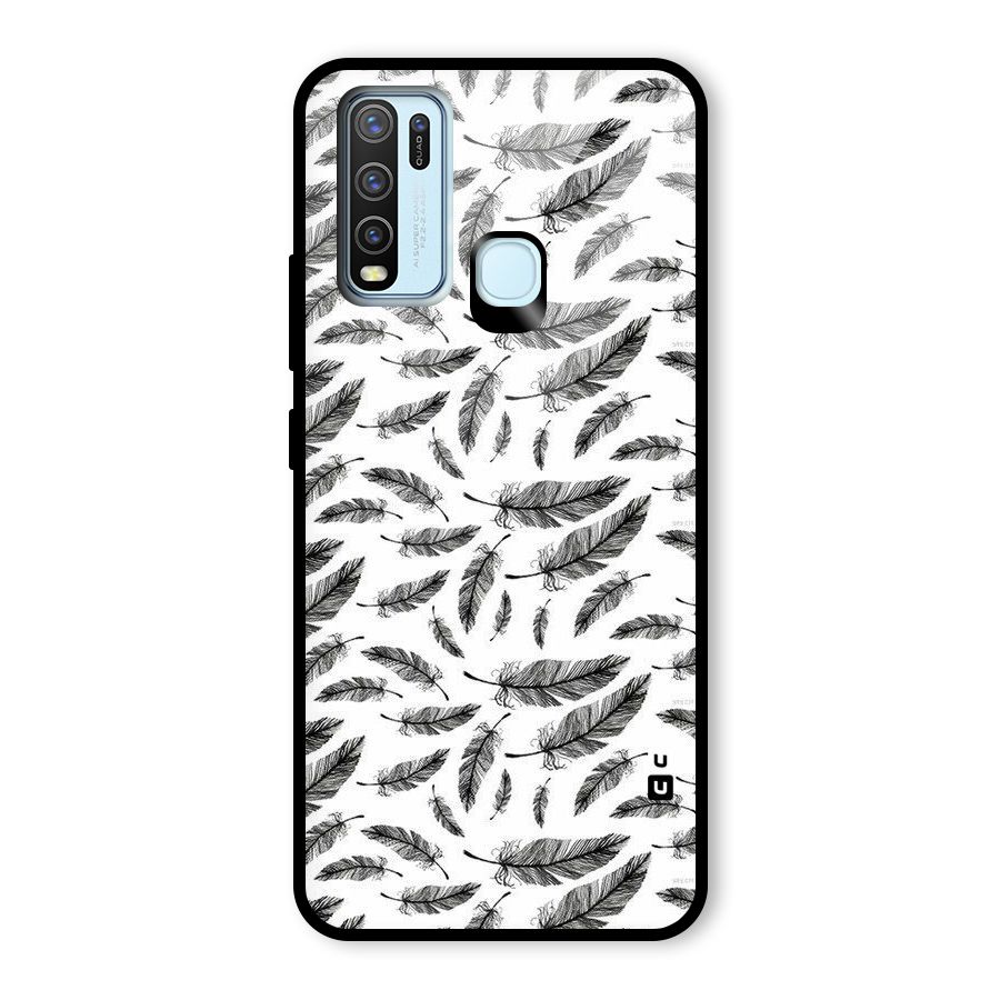 Black Feather Glass Back Case for Vivo Y30