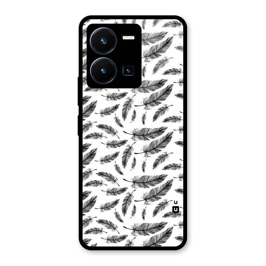 Black Feather Glass Back Case for Vivo Y35